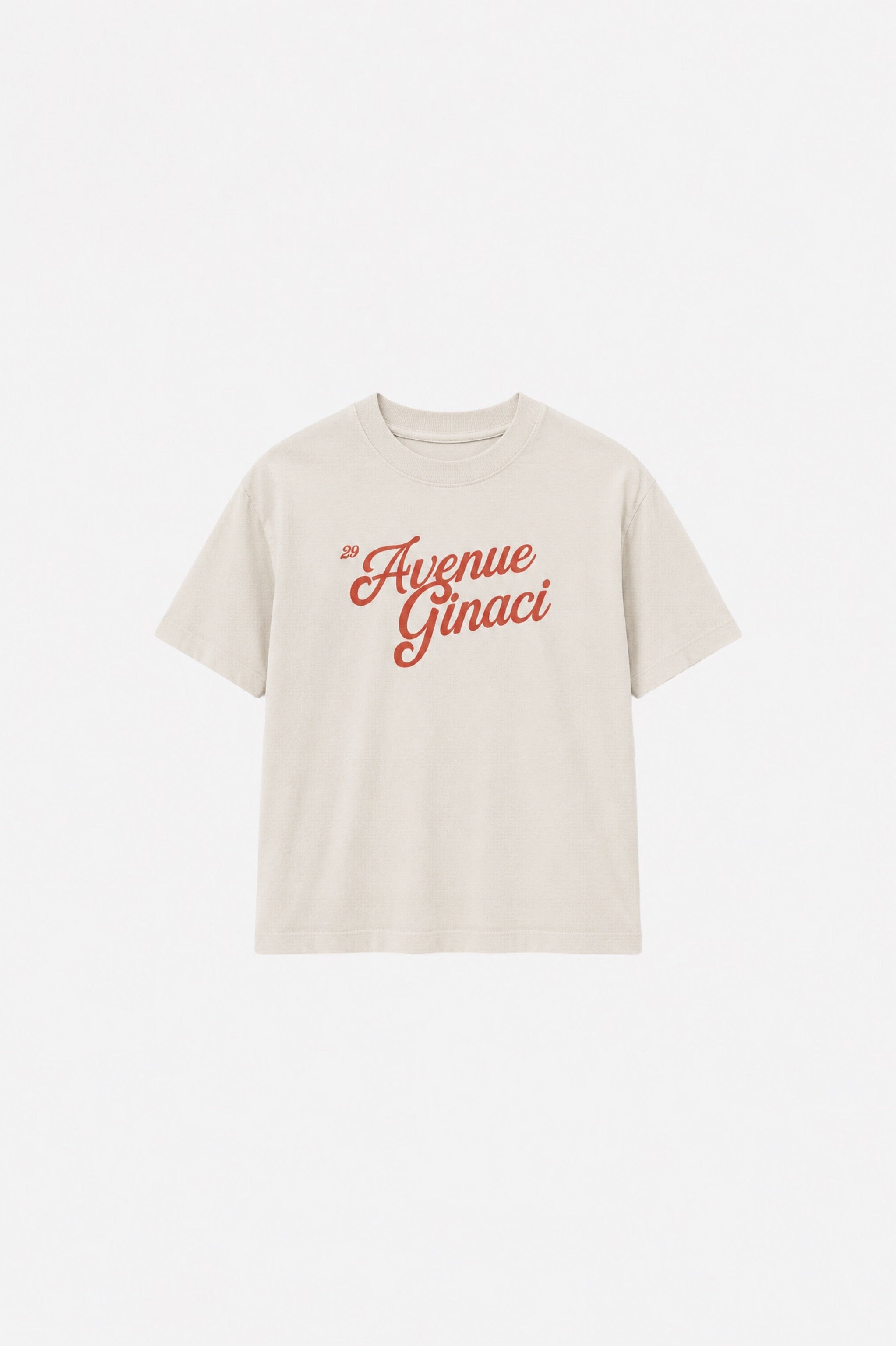 Light beige oversized cotton T-shirt from Ginaci Türkiye, casual fit, soft fabric, displayed on a plain background.