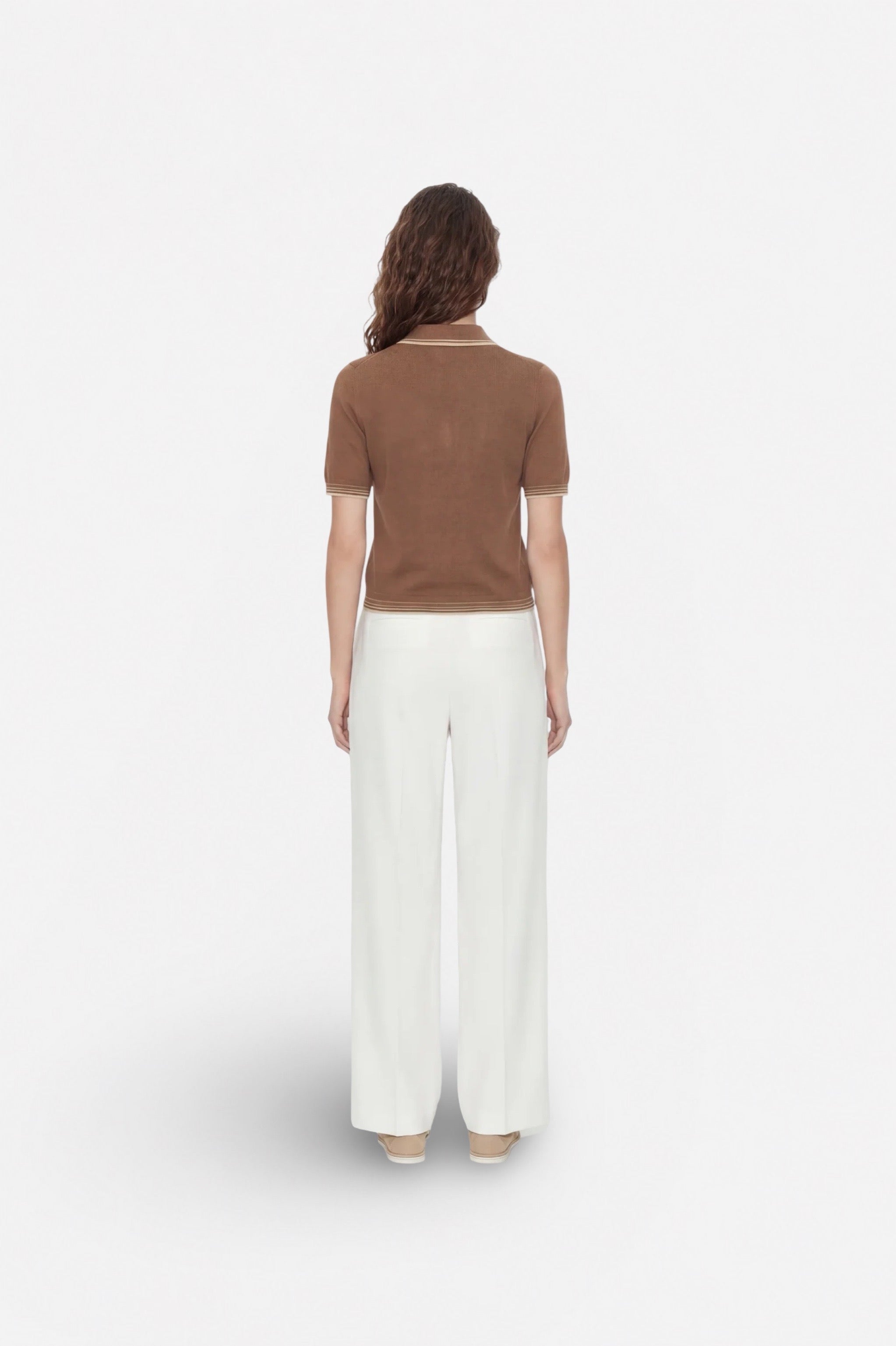 Brown polo neck sweater from Ginaci Türkiye featuring a classic polo collar and knit fabric, displayed on a plain background.