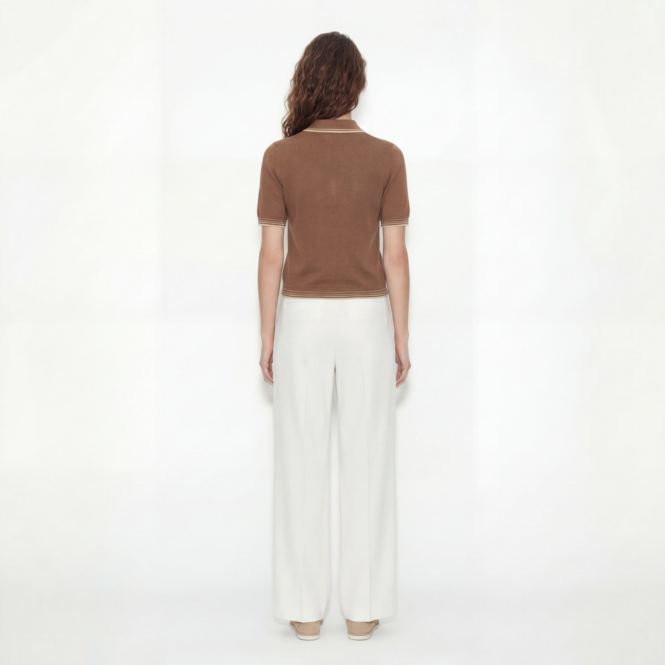 Brown polo neck knit sweater from Ginaci Türkiye, featuring a classic polo style and soft, cozy fabric.