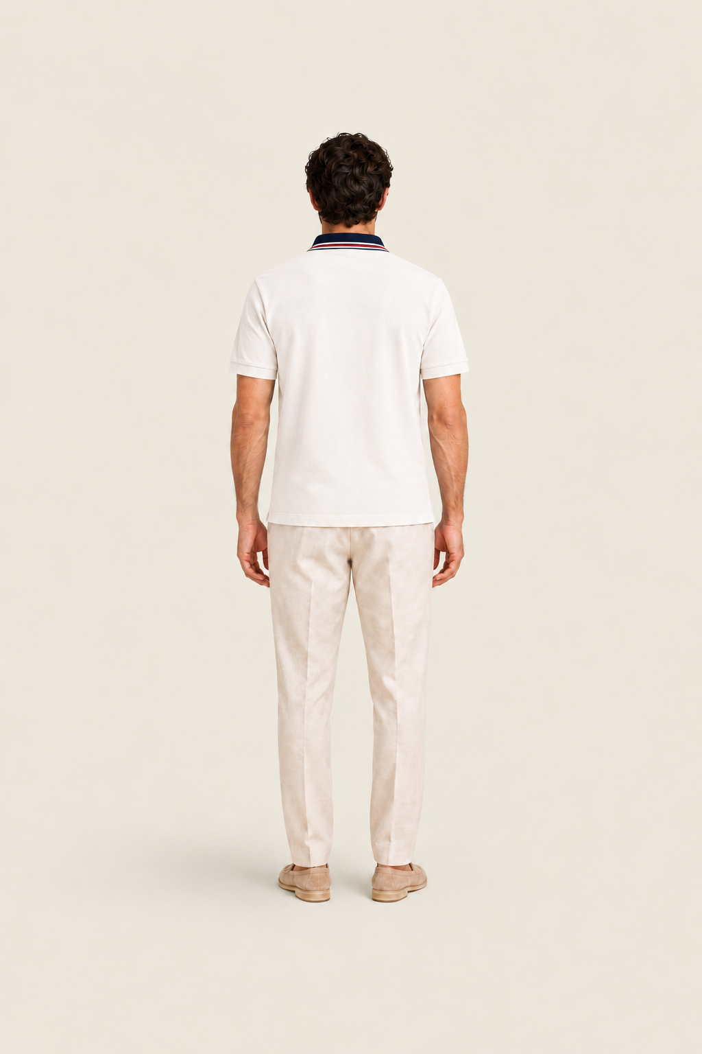 White pike polo shirt by Ginaci Türkiye, shown from the back, featuring classic collar and short sleeves.