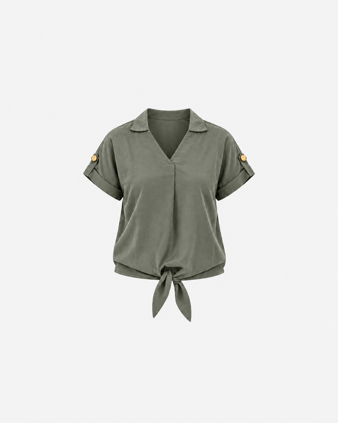 Ginaci Türkiye Tencel fabric minimal olive green blouse with tie detail, stylish and comfortable premium women's top.