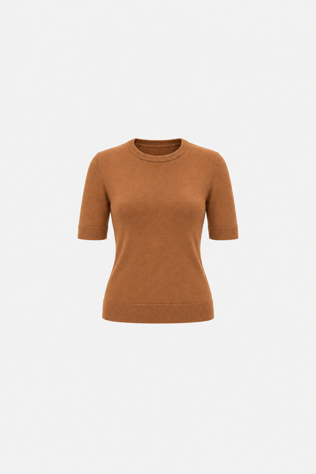 Kahverengi polo yuvarlak yaka triko from Ginaci Türkiye, soft knit fabric, shown on a mannequin with a close-up of the collar and fabric texture.