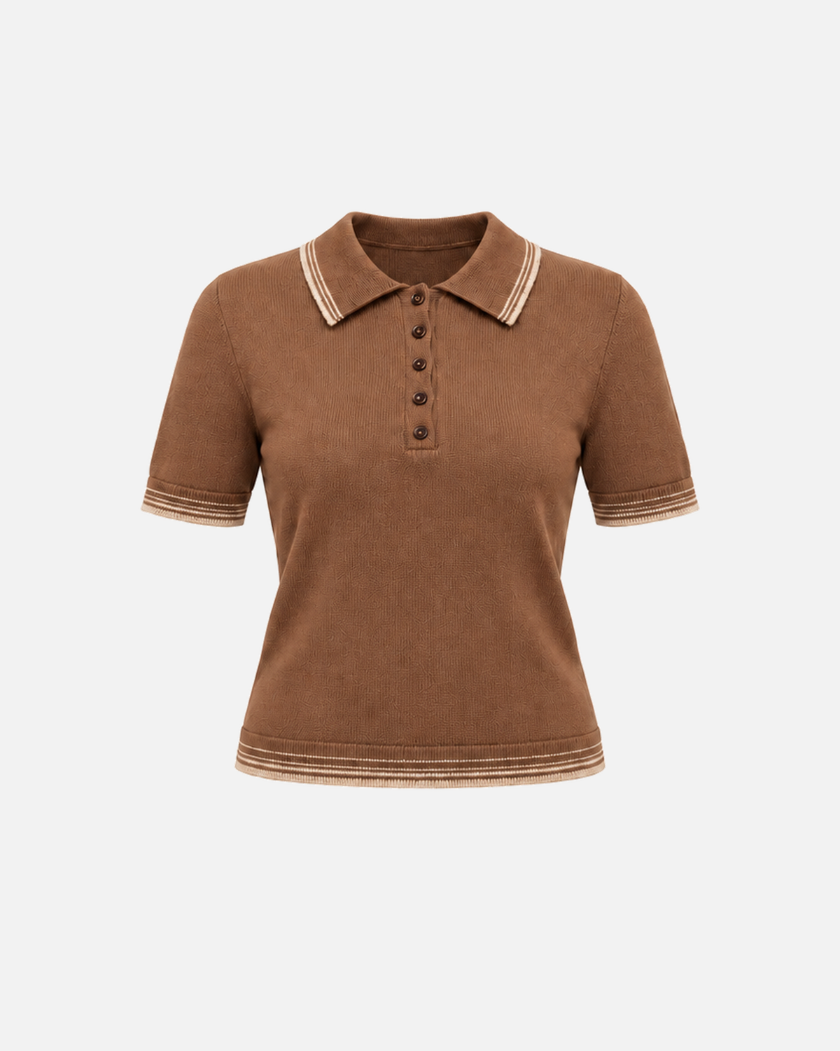 Brown polo neck knitted sweater by Ginaci Türkiye featuring a classic fit and soft fabric, shown on a neutral background.