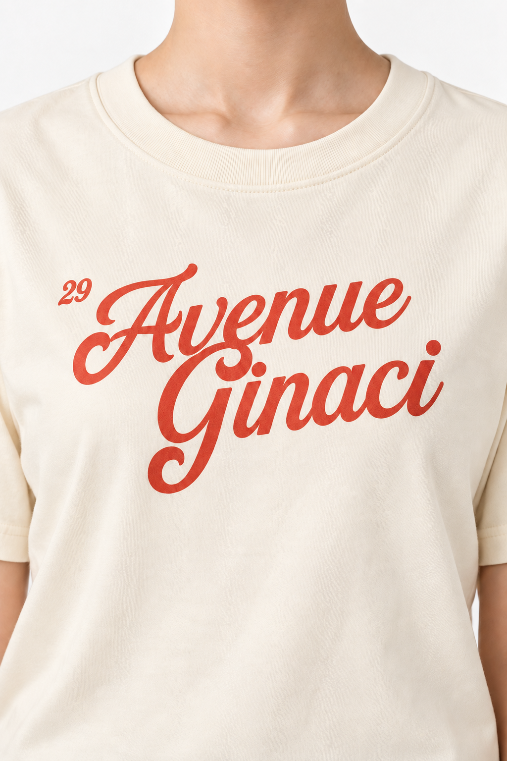 Oversized ivory cotton T-shirt by Ginaci Türkiye, casual fit with soft fabric and relaxed style, front view.