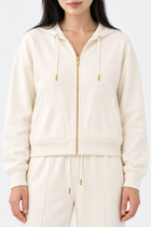 Light pink Ginaci ekru fermuarlı kapüşonlu ince eşofman üst with front zipper and hood, casual athletic wear for comfortable style.