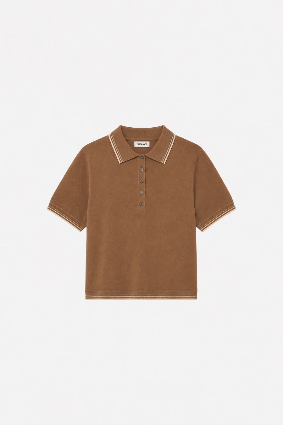 Kahverengi polo yaka triko by Ginaci Türkiye, close-up of soft knit fabric and classic collar on a casual men's sweater