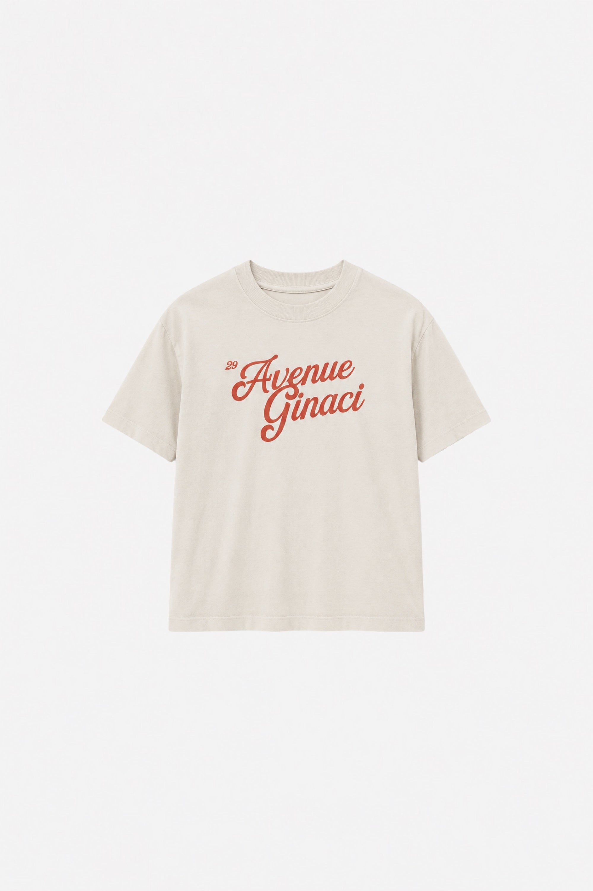 Light beige oversized cotton T-shirt from Ginaci Türkiye, casual fit, soft fabric, displayed on a plain background.