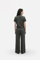 Ginaci Türkiye Tencel fabric minimal olive green top with tie detail, stylish and comfortable women's blouse, high-quality design.