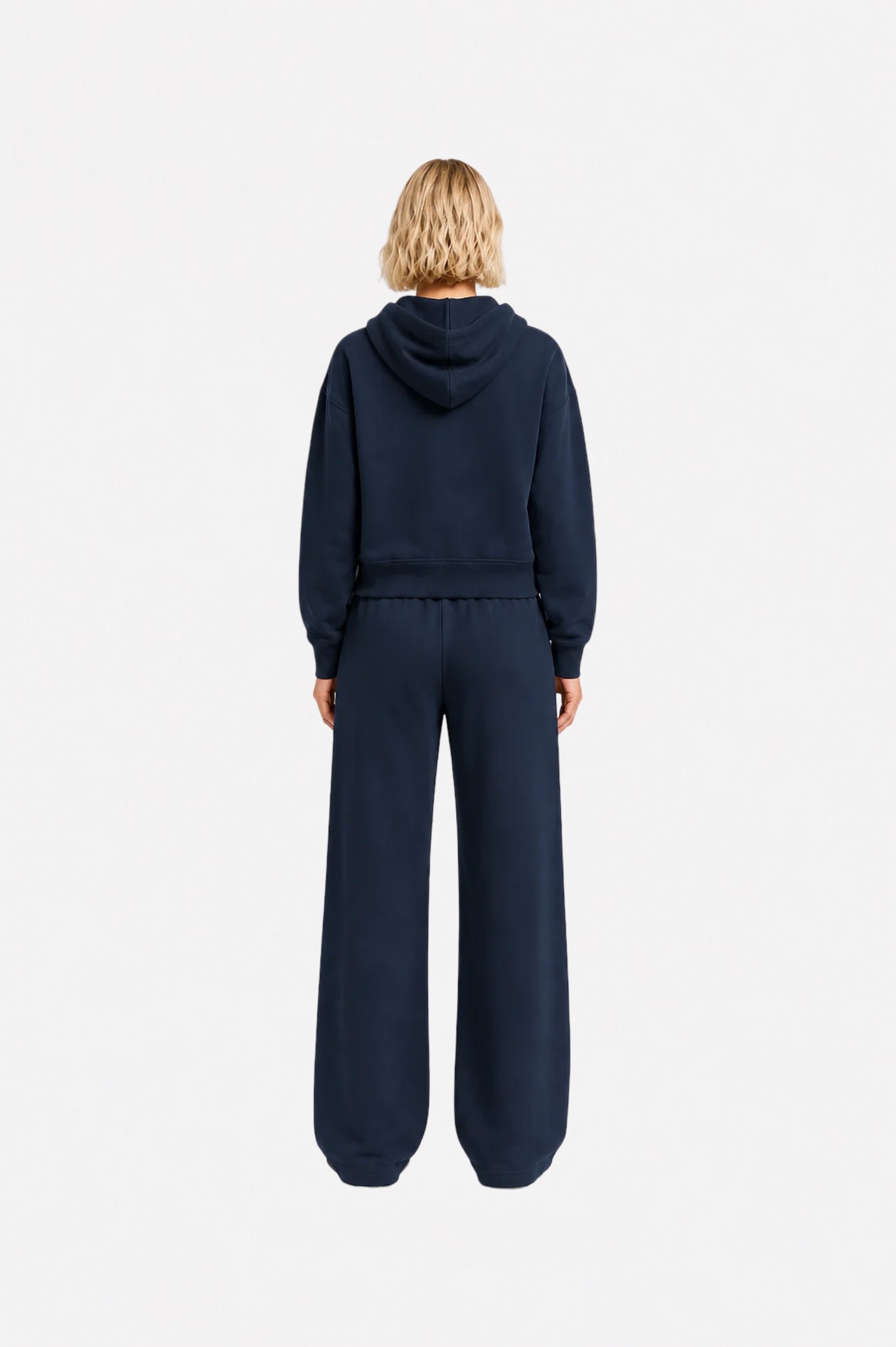 Navy blue Ginaci zip-up hoodie with a hood and slim fit, made of lightweight fabric for casual wear and comfort.