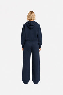 Navy blue Ginaci zip-up hoodie with a hood and slim fit, made of lightweight fabric for casual wear and comfort.