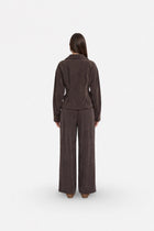 Brown Tencel fabric wrap blouse with a v-neck and tie-front design from Ginaci Türkiye, stylish and comfortable for everyday wear.