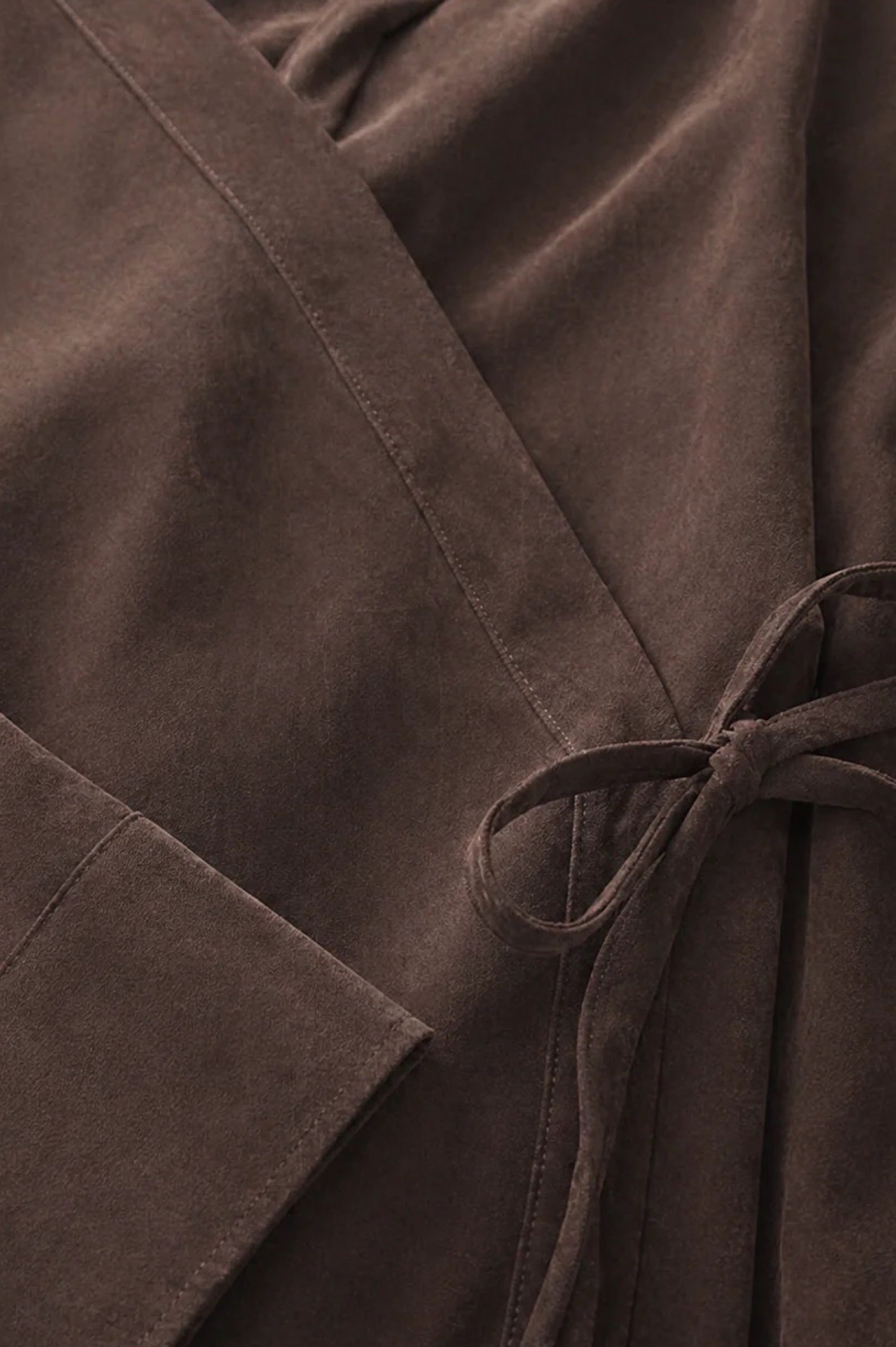 Brown Tencel fabric wrap blouse with wrap-style design, long sleeves, and V-neck from Ginaci Türkiye.