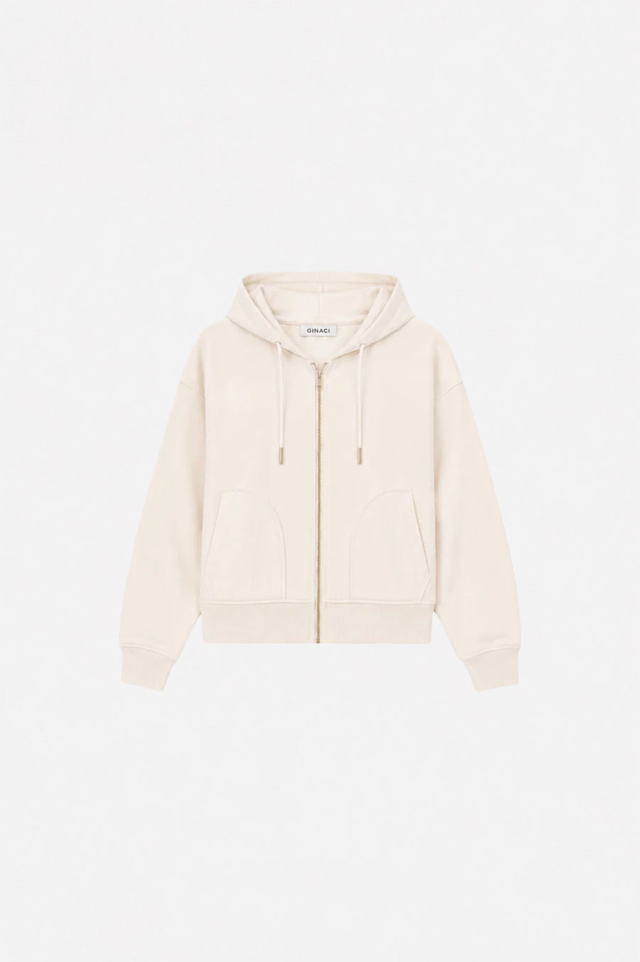 Gray Ginaci ekru fermuarlı kapüşonlu eşofman üst with front zipper and hood, casual and comfortable for athletic or lounge wear.