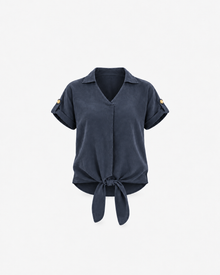 Antrasit Tencel fabric minimal top with tie detail from Ginaci Türkiye featuring a sleek, modern design.