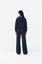 Navy blue Fermuarlı hoodie with hood and slim fit design by Ginaci, showing the back view of the lightweight sweatshirt.