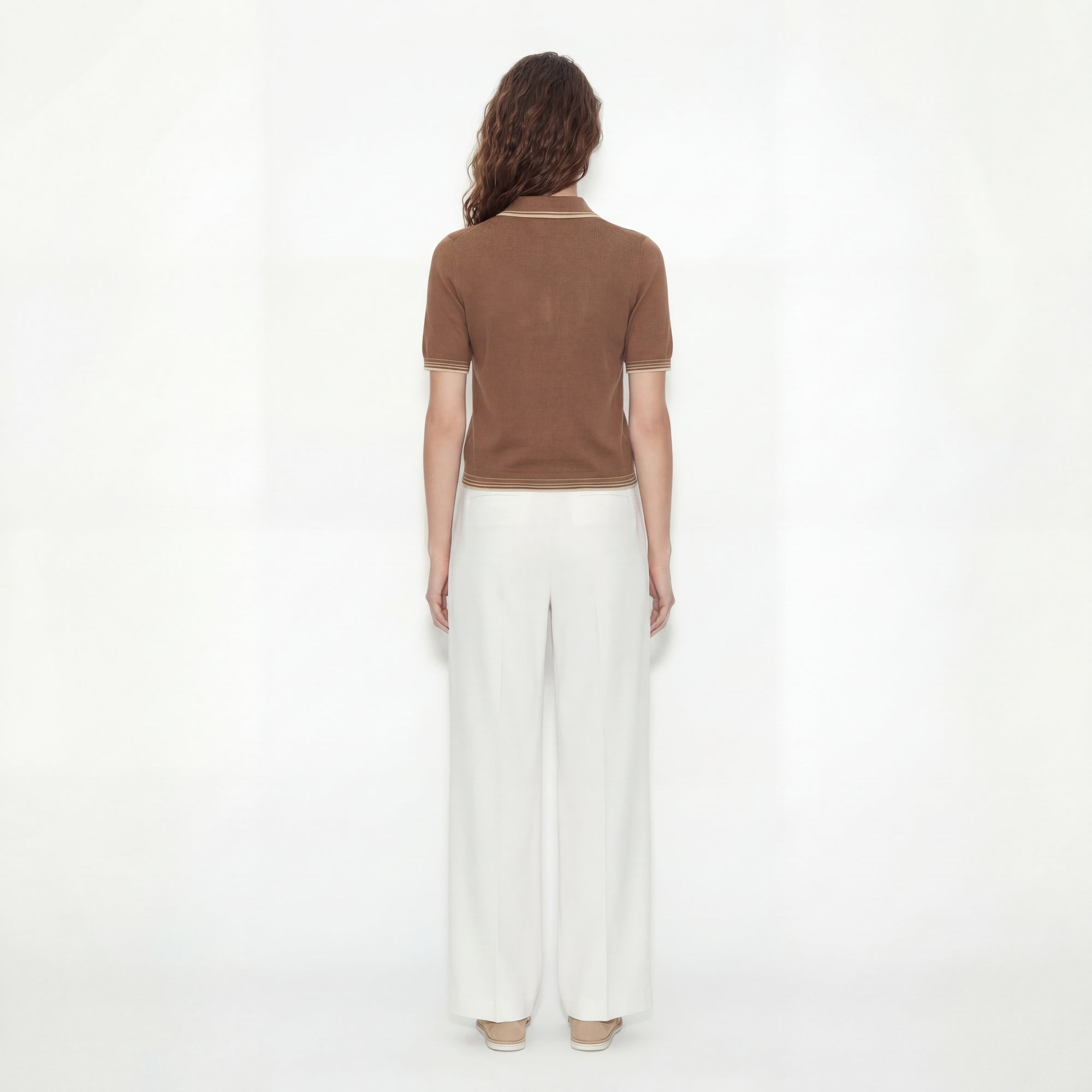 Brown polo neck knit sweater from Ginaci Türkiye, featuring a classic polo style and soft, cozy fabric.