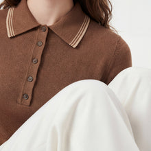Kahverengi polo yaka triko from Ginaci Türkiye featuring a close-up of the knit fabric and classic polo collar.