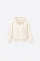 Beige Ginaci ekru fermuarlı kapüşonlu ince eşofman üst, soft hoodie with front zipper and casual fit.