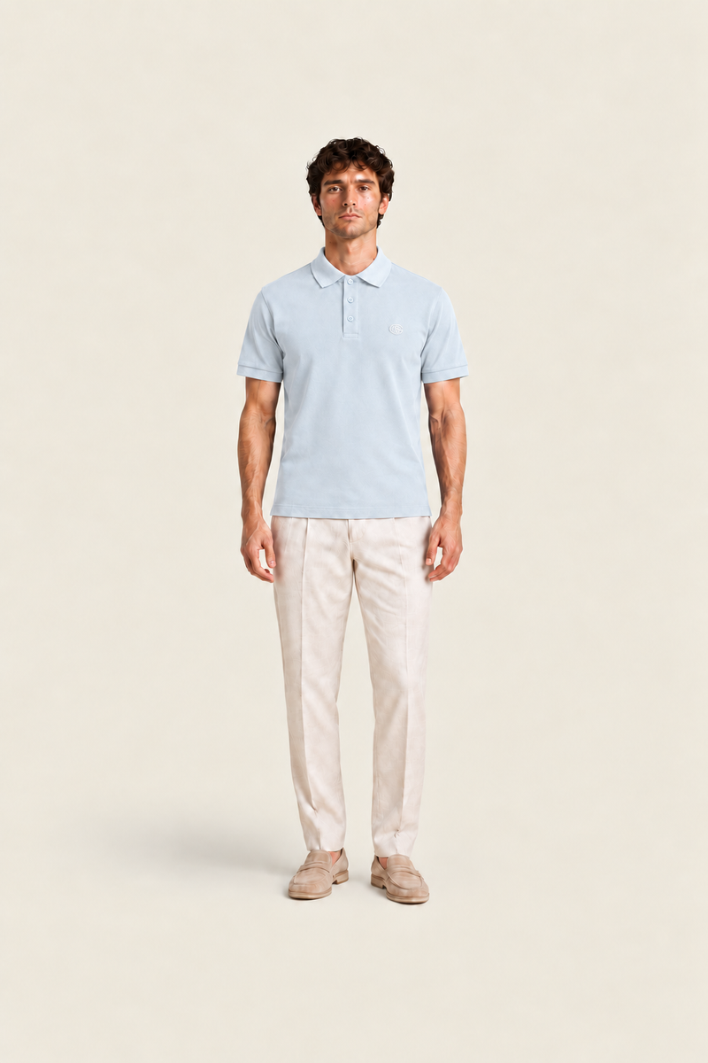 Baby blue Pike polo shirt by Ginaci Türkiye, featuring a classic collar and short sleeves, laid flat on a white background.