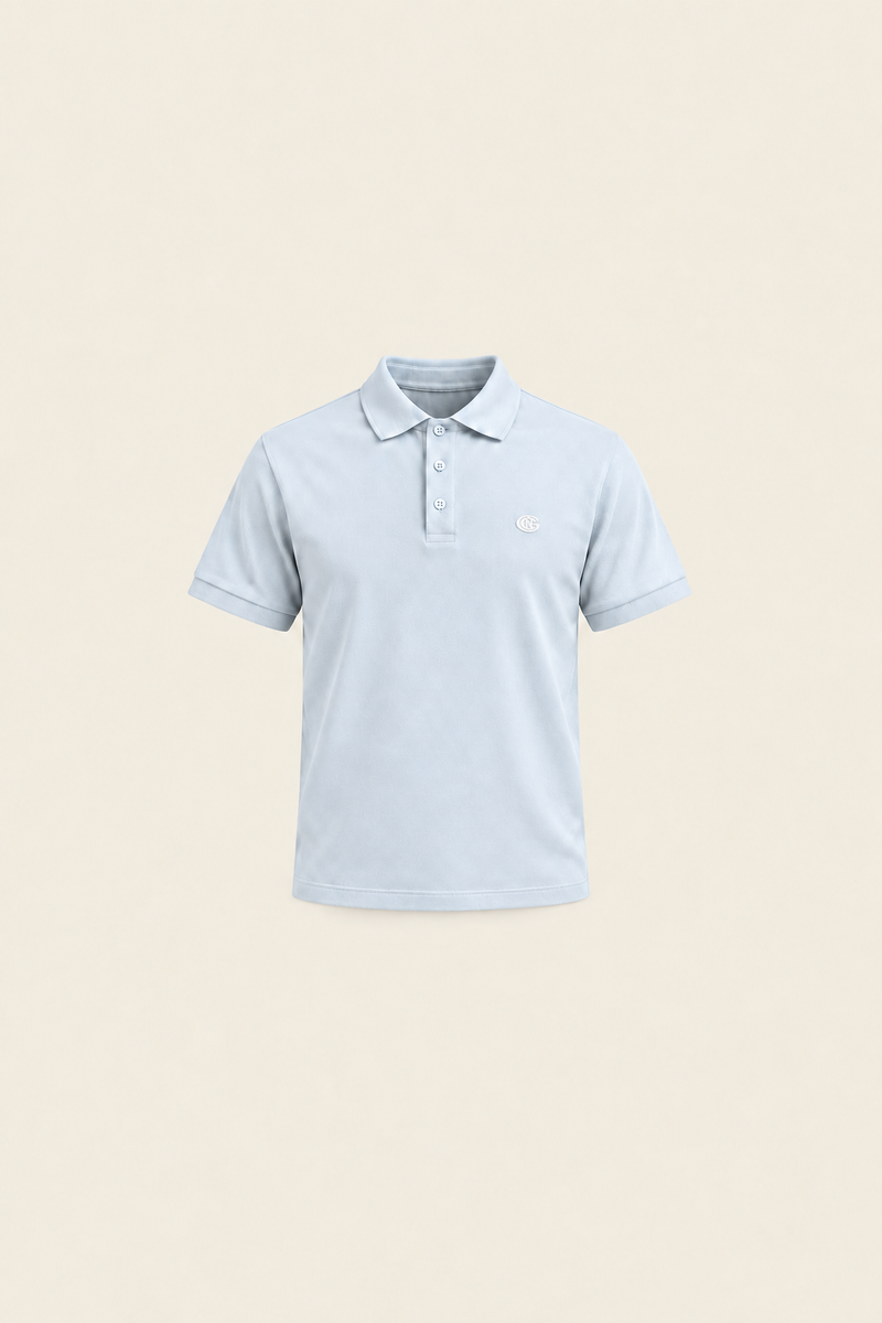 Baby blue Pike Polo shirt by Ginaci Türkiye, featuring a classic collar and short sleeves, displayed on a neutral background.