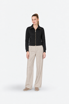 Black zip-up high-neck slim-fit sporty and stylish Ginaci jacket, front view showing sleek design and modern fit.