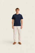 Navy basic T-shirt from Ginaci Türkiye, front view showing simple round neckline and classic fit.