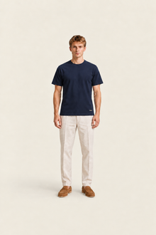 Navy basic T-shirt from Ginaci Türkiye, front view showing simple round neckline and classic fit.