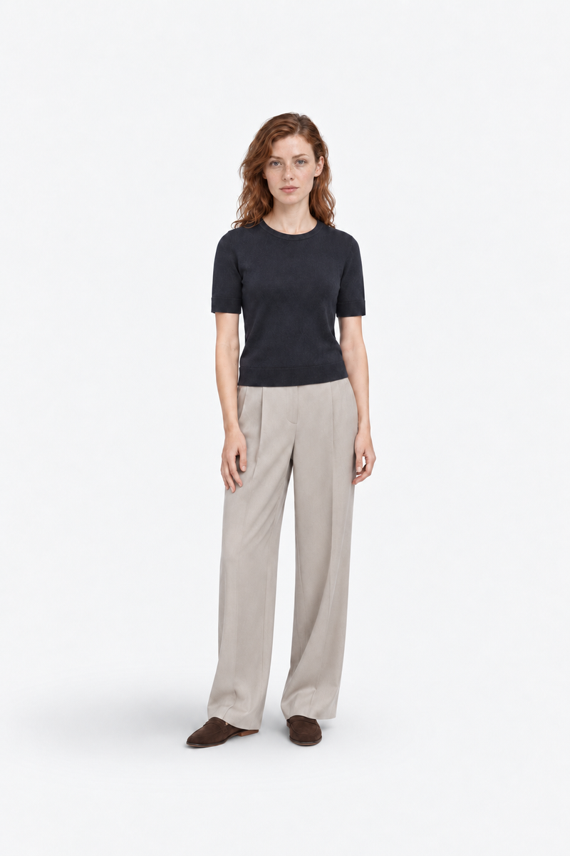 Dark blue polo neck sweater from Ginaci Türkiye featuring a round neckline and soft knit fabric.