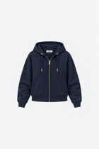 Navy blue Fermuarlı Kapüşonlu Ince Eşofman Üst by Ginaci, showing the lightweight hoodie with front zipper and hood detail.