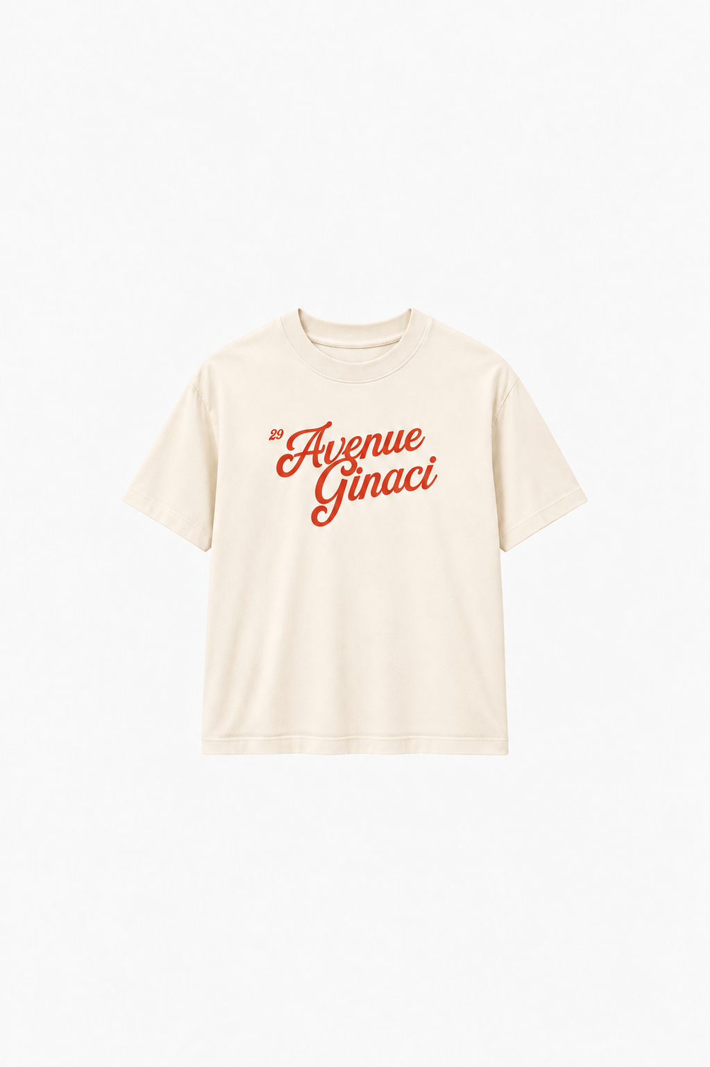 Cream-colored oversize cotton T-shirt from Ginaci Türkiye featuring a relaxed fit and soft fabric.