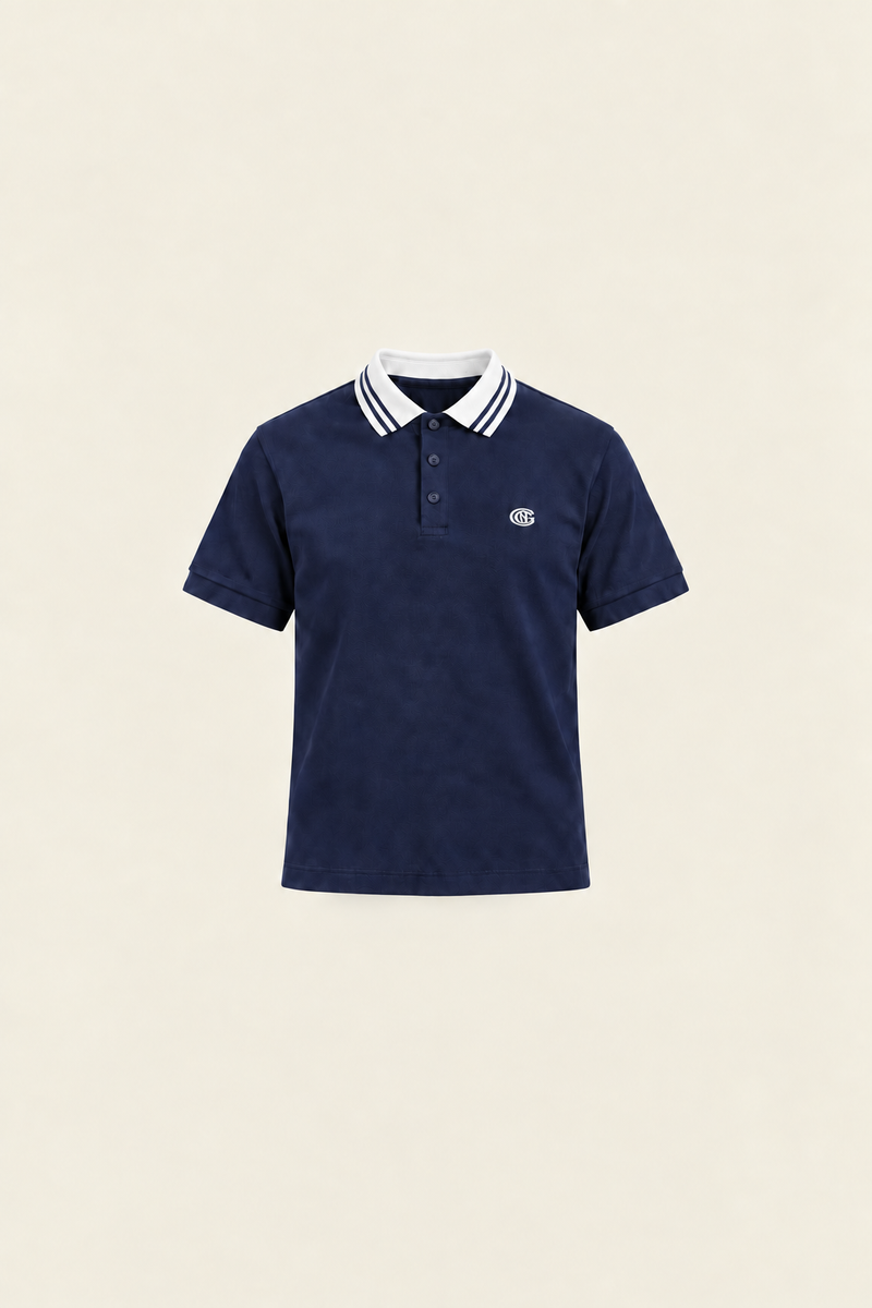 Light blue Lacivert Pike Polo shirt from Ginaci Türkiye, shown on a mannequin with a close-up of the fabric and collar details.