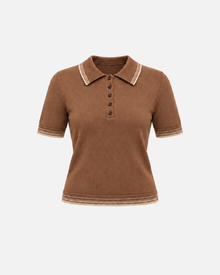 Brown polo neck knitted sweater by Ginaci Türkiye featuring a classic fit and soft fabric, shown on a neutral background.
