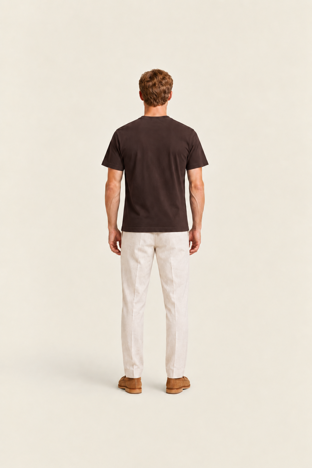Brown basic T-shirt by Ginaci Türkiye, casual fit, soft fabric, displayed on a white background.
