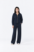 Navy blue Ginaci zip-up hoodie with a hood and slim fit, made of lightweight, comfortable fabric for casual wear.