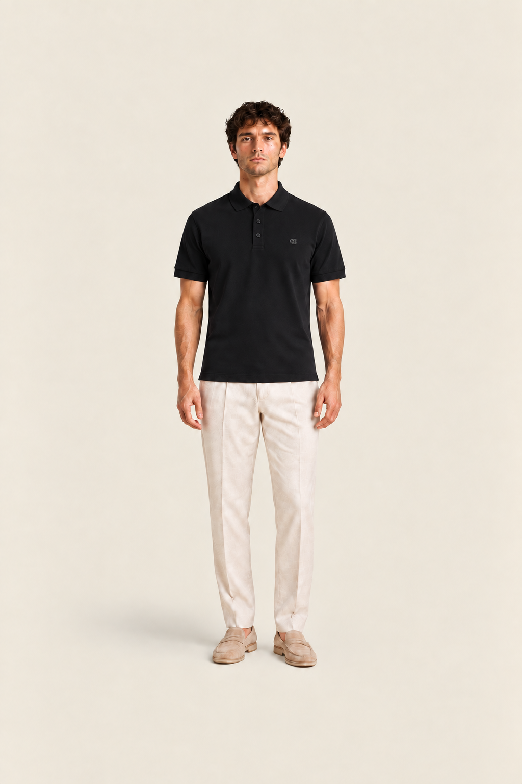 Black polo shirt from Ginaci Türkiye featuring a classic fit and short sleeves, shown from the front view.