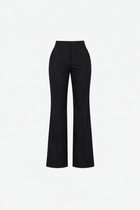 Black high-waisted fit-cut sport chic Ginaci pants shown on a model, highlighting sleek design and tailored fit.