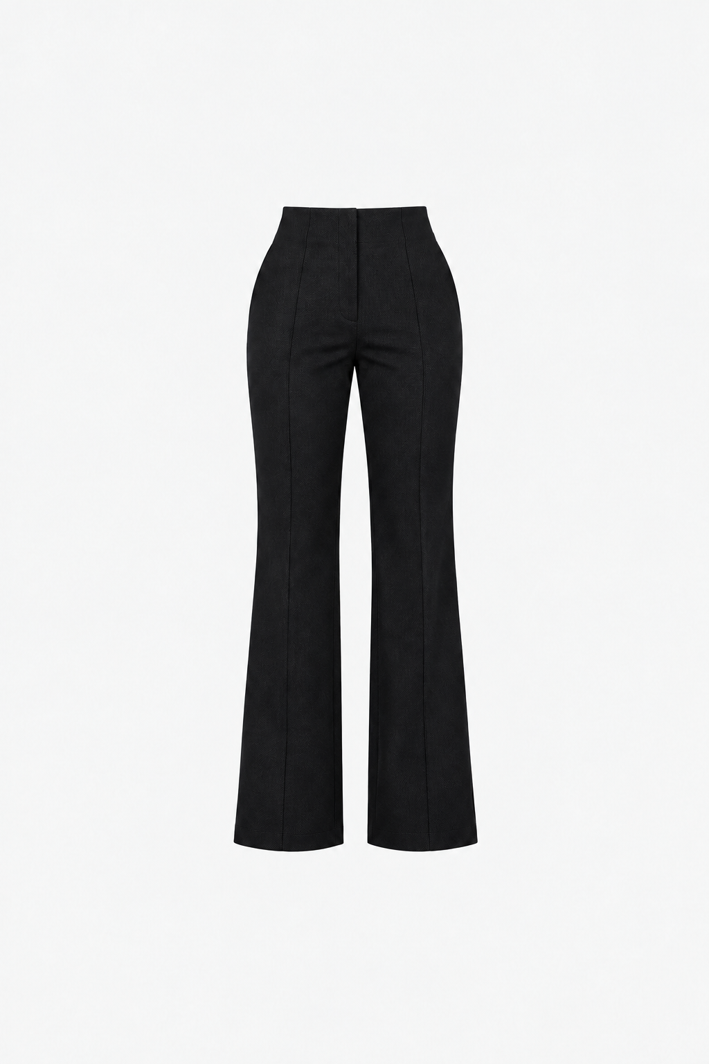 Black high-waisted fit-cut sport chic Ginaci pants shown on a model, highlighting sleek design and tailored fit.