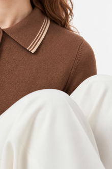 Brown polo neck sweater from Ginaci Türkiye featuring a classic polo collar and soft knit fabric.