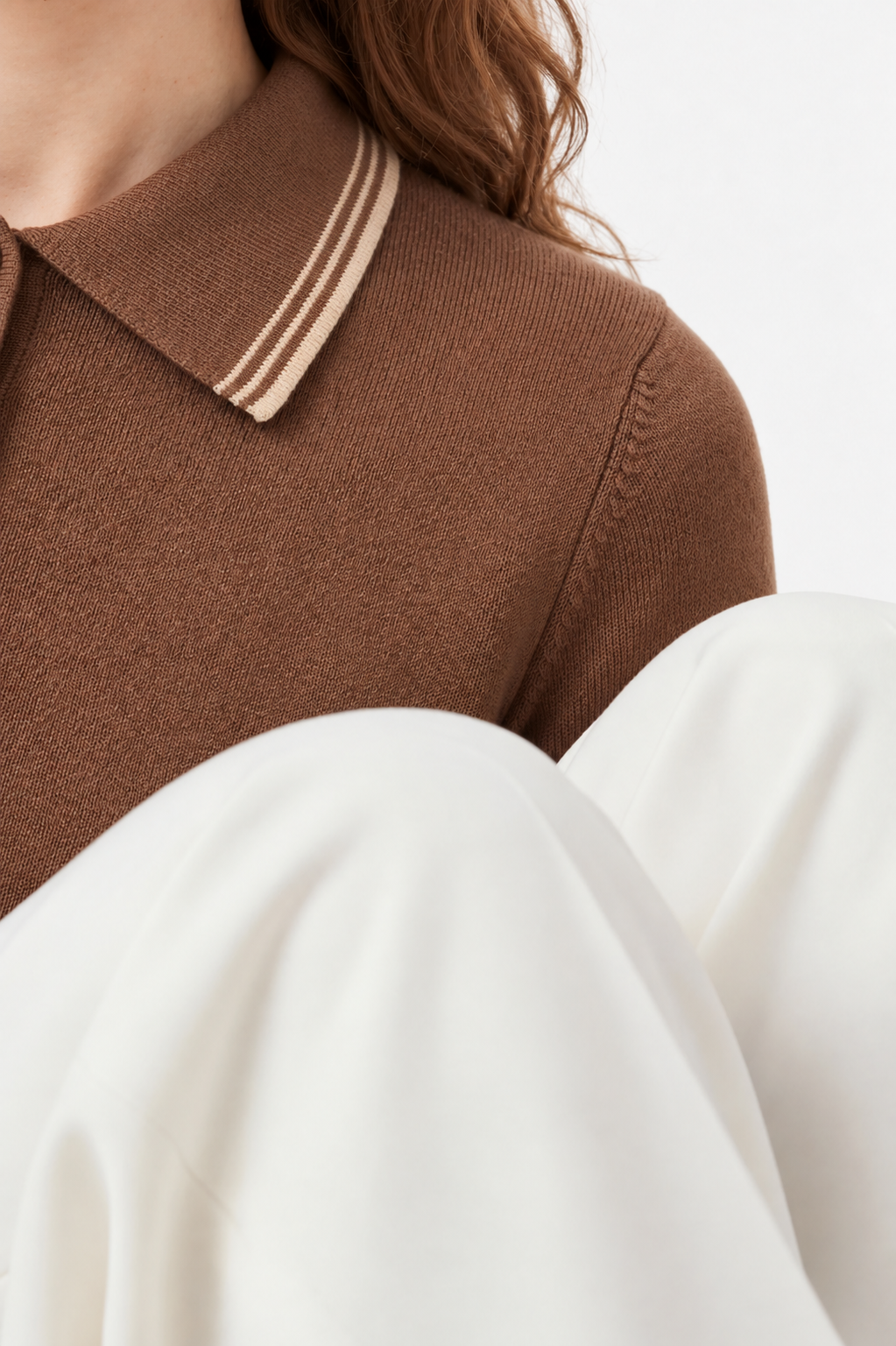 Brown polo neck sweater from Ginaci Türkiye featuring a classic polo collar and soft knit fabric.