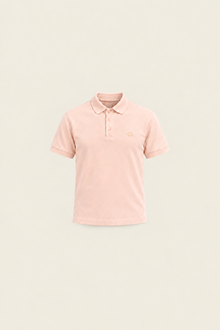 Pink Pudra Pike Polo shirt from Ginaci Türkiye featuring a classic collar and short sleeves, displayed on a hanger.