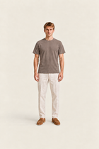 Taupe Vizon Basic T-shirt from Ginaci Türkiye showing a close-up of the simple, comfortable cotton crew neck design.