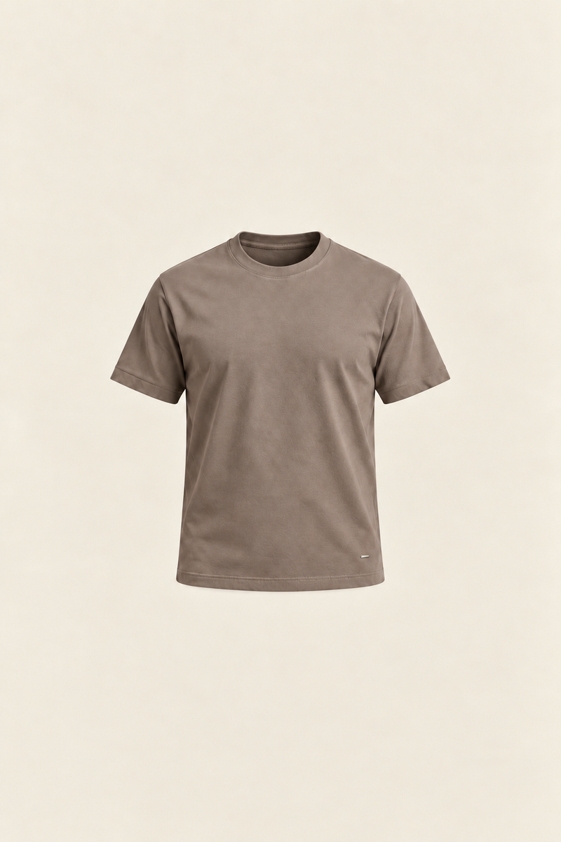 Taupe Vizon Basic Tişört by Ginaci Türkiye, front view showing soft fabric and classic fit.