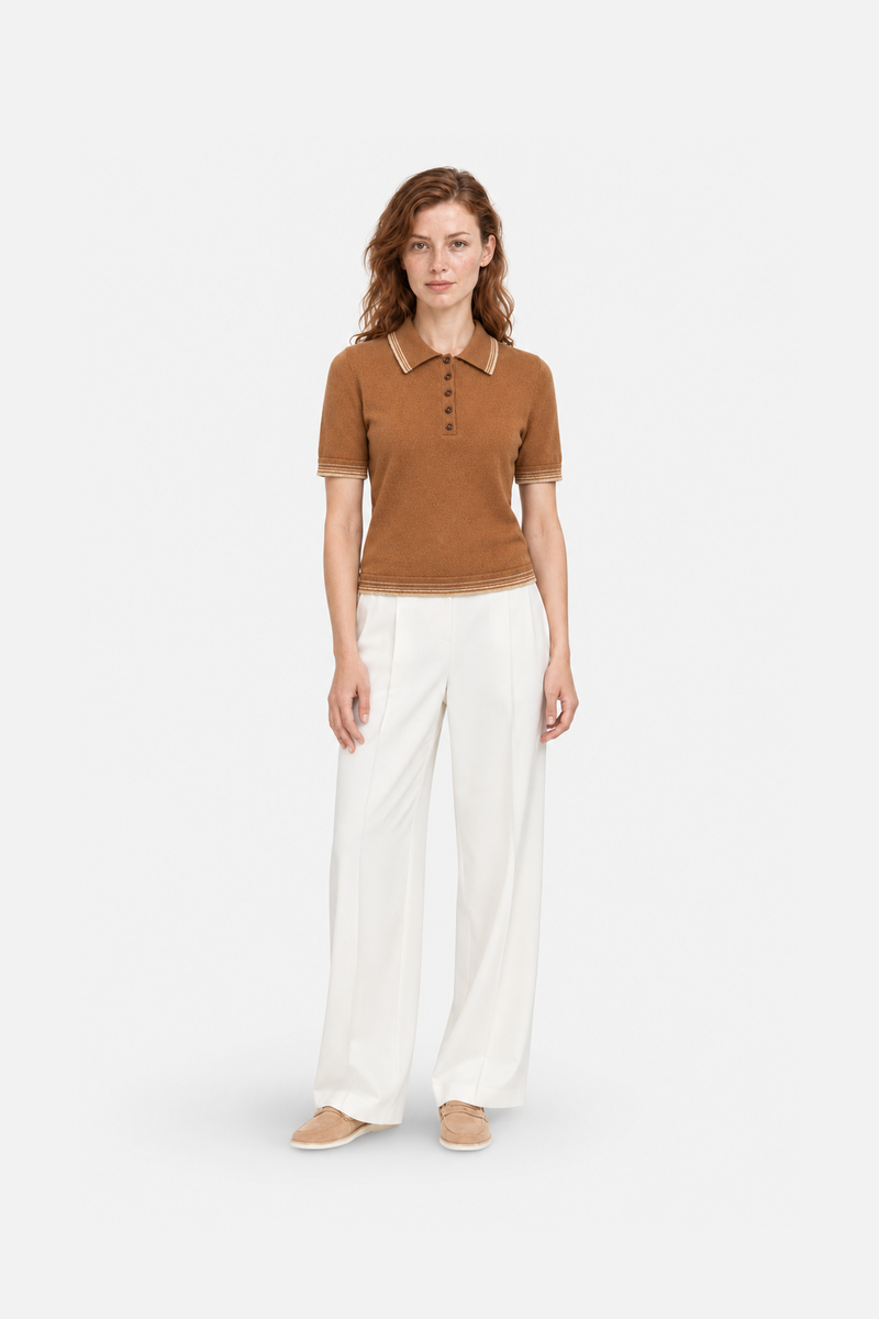 Brown polo neck knit sweater from Ginaci Türkiye featuring a classic polo collar and cozy knit fabric.
