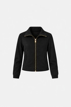 Black fitted zip-up Dik Yaka Fermuarlı Siyah Ceket by Ginaci, featuring a stylish sporty design and modern fit.