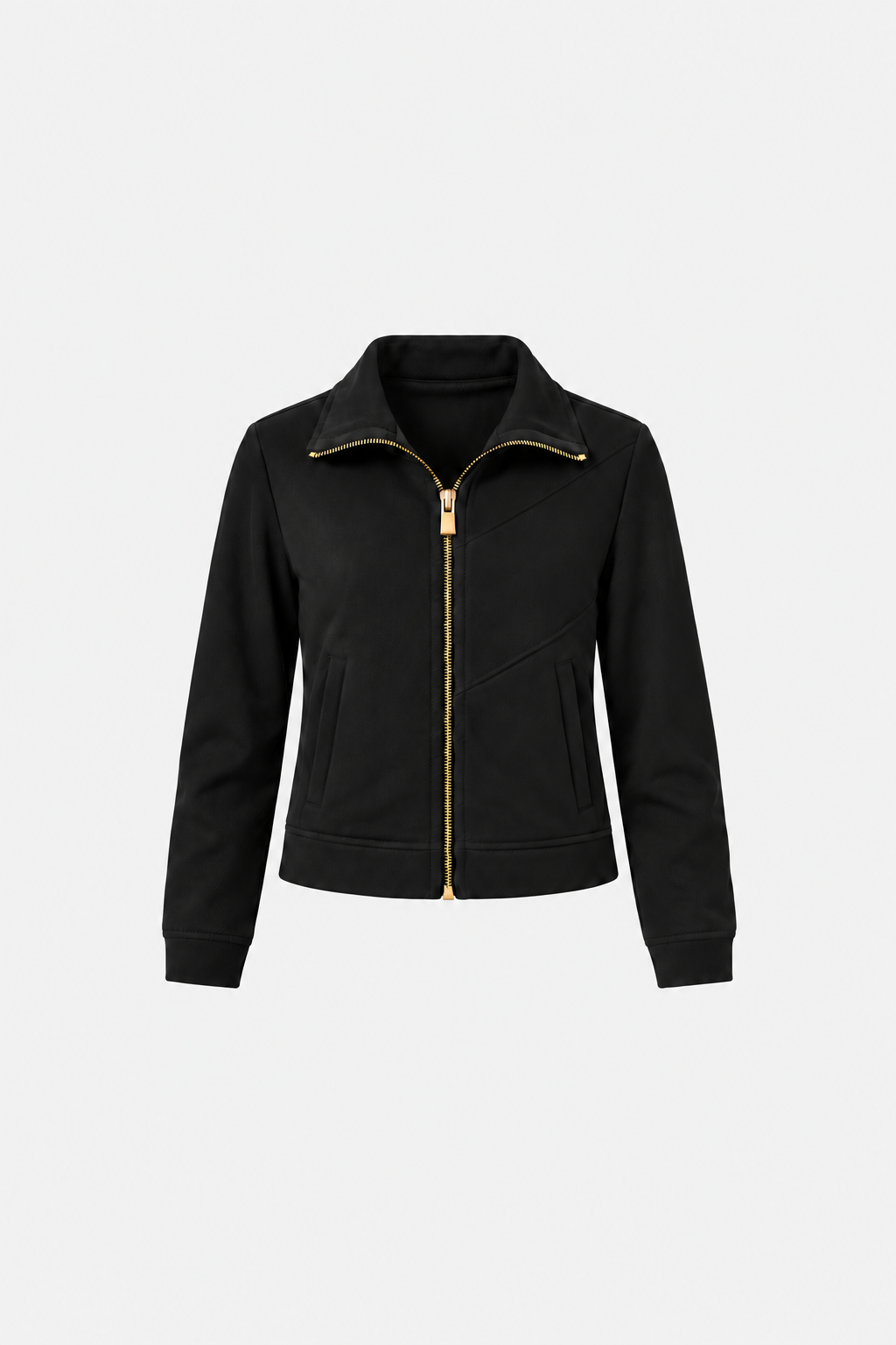 Black fitted zip-up Dik Yaka Fermuarlı Siyah Ceket by Ginaci, featuring a stylish sporty design and modern fit.