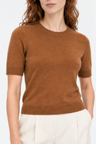Brown Polo Neck Sweater by Ginaci Türkiye, featuring a round neckline and knitted texture, displayed on a plain background.